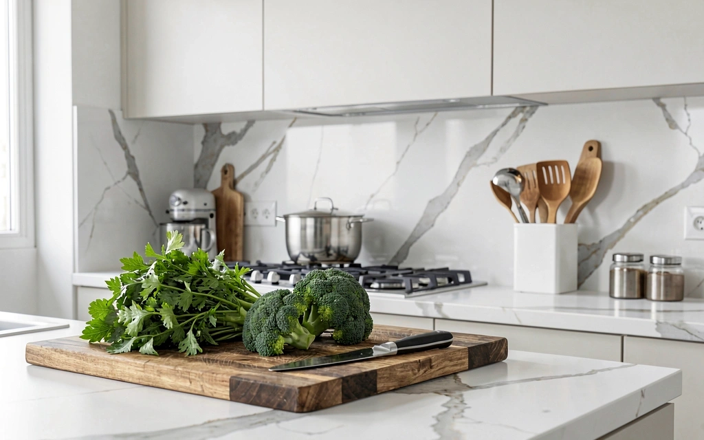 Frische Lebensmittel auf Marmoroberfläche